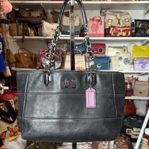 Coach Black Leather Tote with Chain Straps